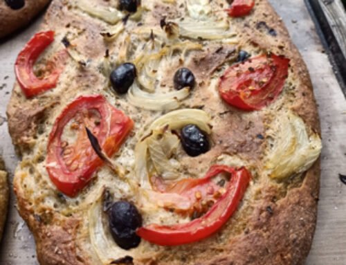 FOCACCIA SIN GLUTEN ECOLÓGICA CON ALGAS DULCE Y OLIVAS DE ARAGÓN